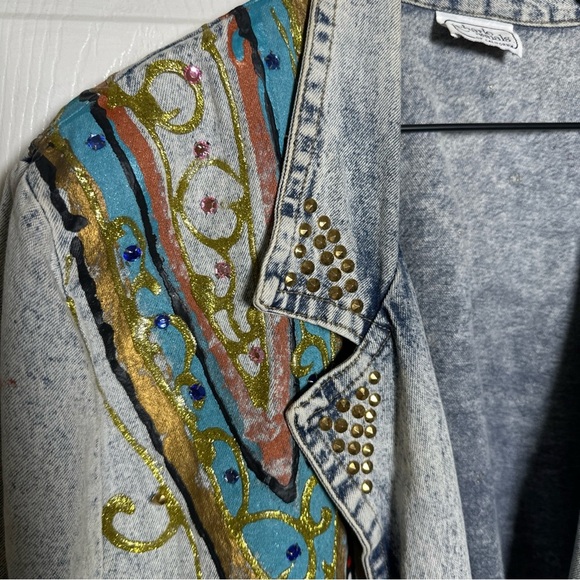 Vintage 80s Charle Casuals California Embellished Denim Jacket Acid 1980s Artsy - Picture 7 of 16